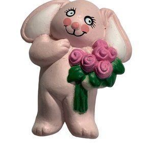 Easter Unlimited Pink Rabbit Bunny Rose Flowers Pin vintage
